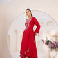 Lehenga Mart Red Reyon Designer Cord-Set Ready To Wear - Swadesiicart