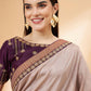 Beige, Purple Tussar Silk Zari, Thread And Cord Embroidery, Laser Cut Applique Saree - Norita Hit Design - Swadesiicart