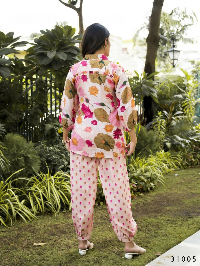 Casual Fashionable Multi Muslin Cotton co-ord set - Manya - Swadesiicart