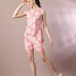 Myshka Women's Pink Printed Round Neck Party Top With Shorts Co-ord set - Swadesiicart