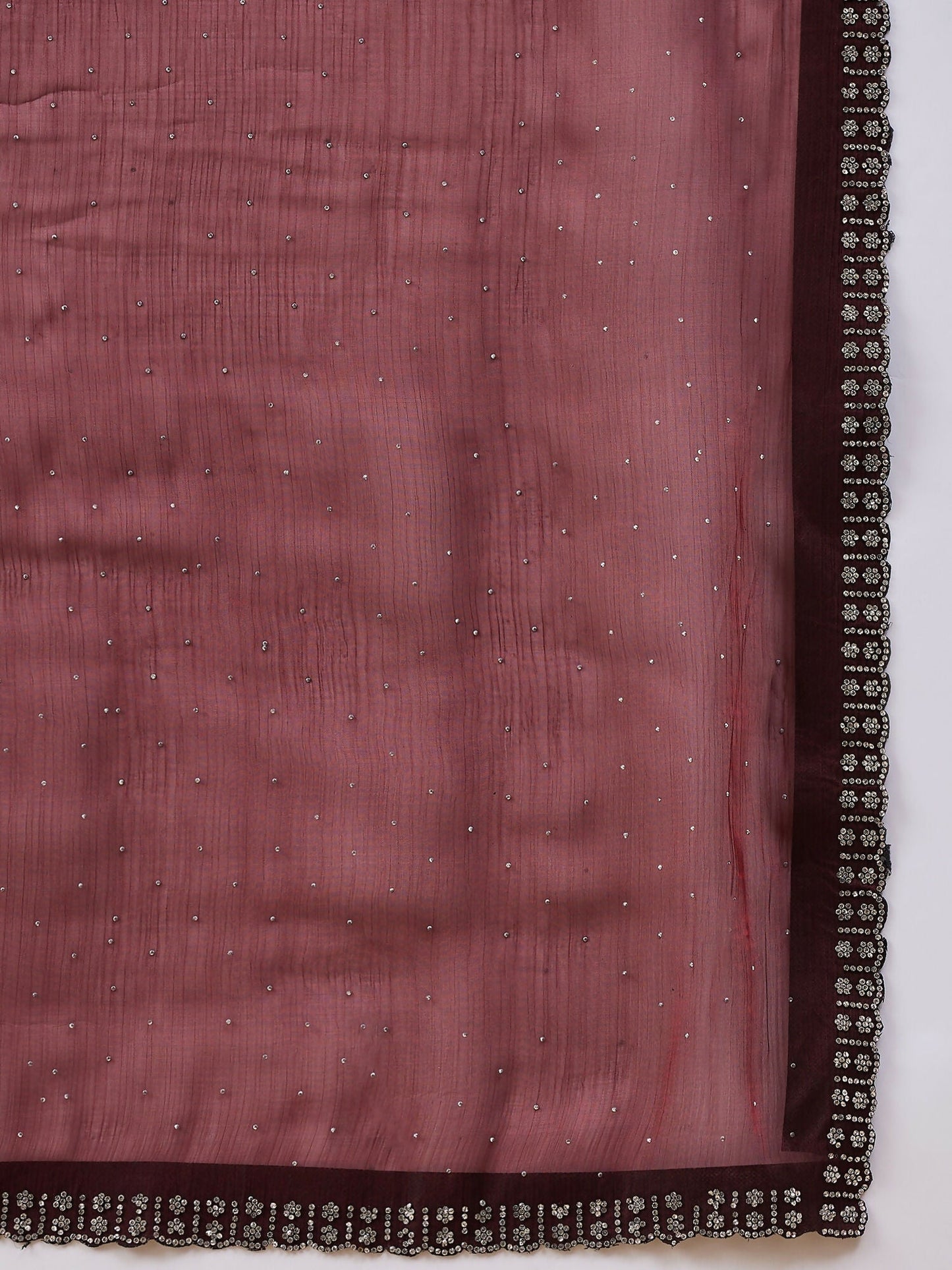Brown Organza Swaroski Diamond Work Saree with Unstitched Blouse - Radha