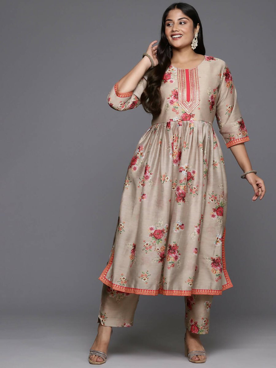 Ahalyaa Women's Traditional wear Kurta Set - Tan | Swadesiicart