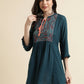 Teal Rayon Yoke Embroidered A-line Top - Tarini - Swadesiicart