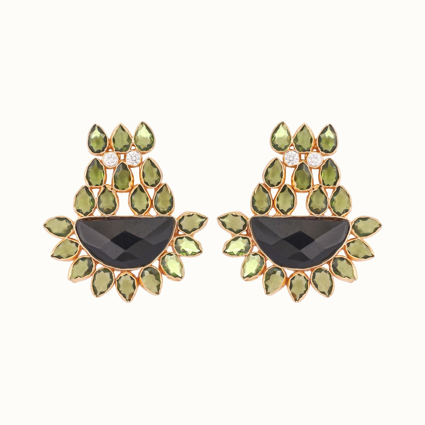 Nuyug 22K Gold Plated Dark Crystal Studded Contemporary Floral Shaped Stud Earrings | Swadesiicart