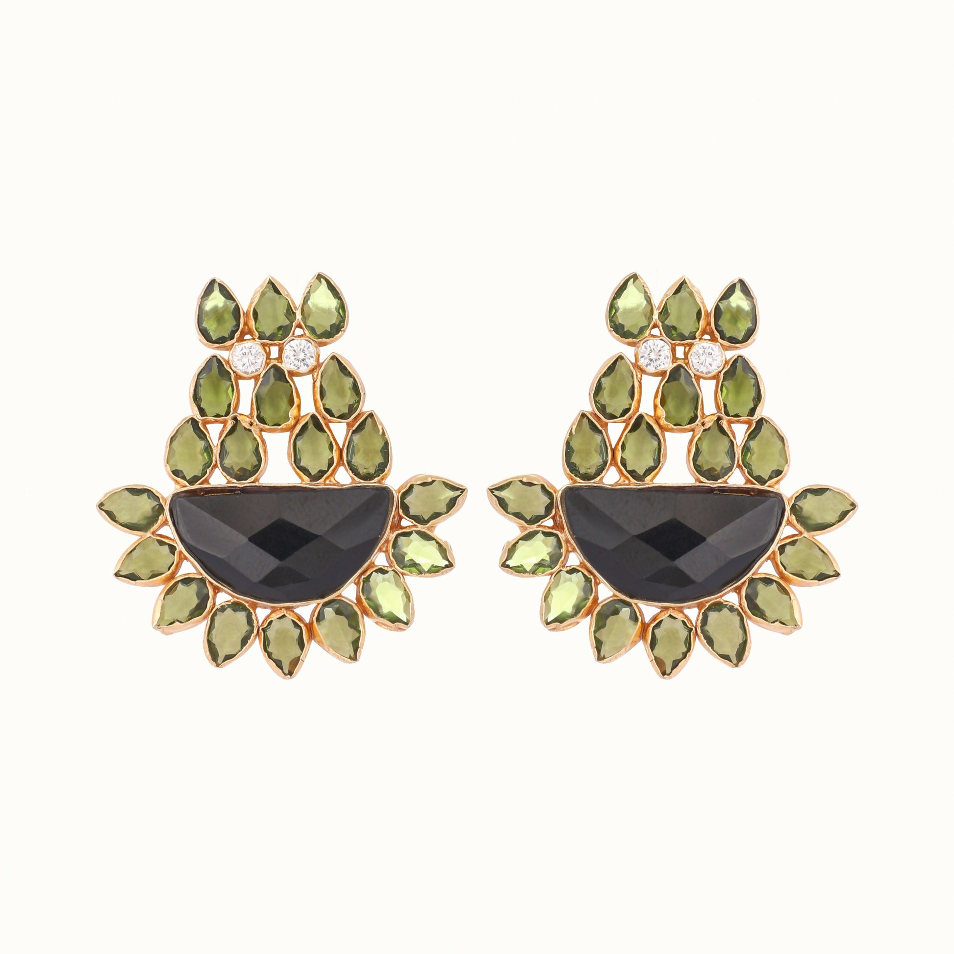 Nuyug 22K Gold Plated Dark Crystal Studded Contemporary Floral Shaped Stud Earrings | Swadesiicart