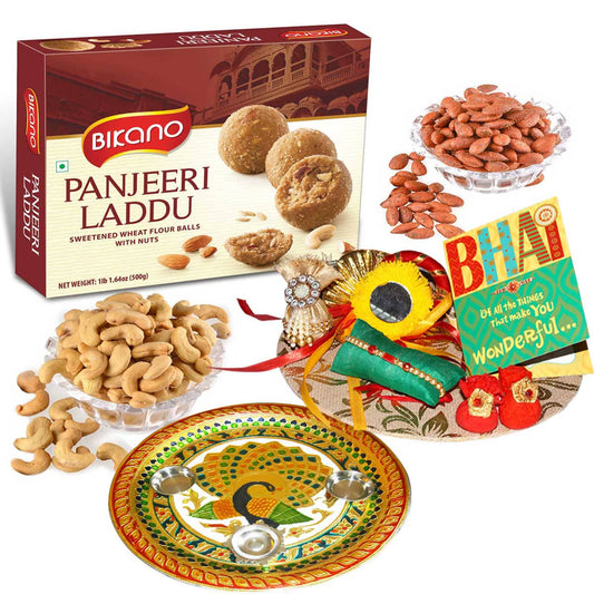 Bikano Panjeeri Laddoo and Dryfruits Rakhi Puja Thali | Swadesiicart