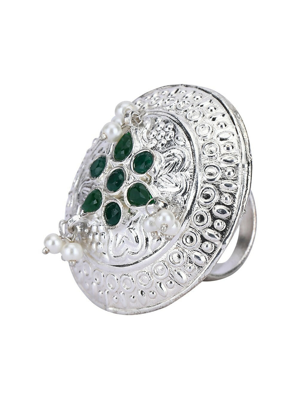 Joban Fashion Women Green Stone Silver Tone Ring | Swadesiicart