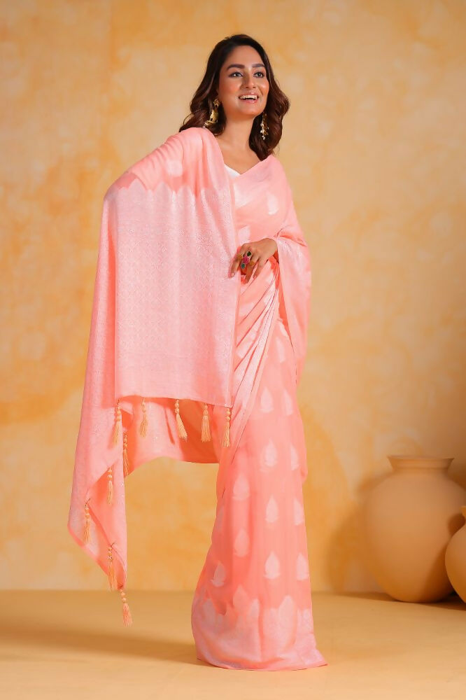 Vamsee Sikha Peach Georgette Saree - Swadesiicart