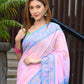 Beatitude Pink Slub Cotton Floral Jamdani Saree