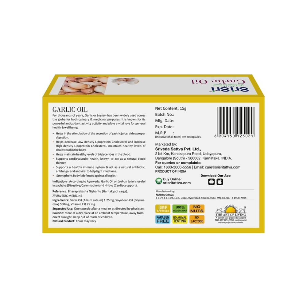 Sri Sri Tattva Garlic Veg Oil Capsules | Swadesiicart