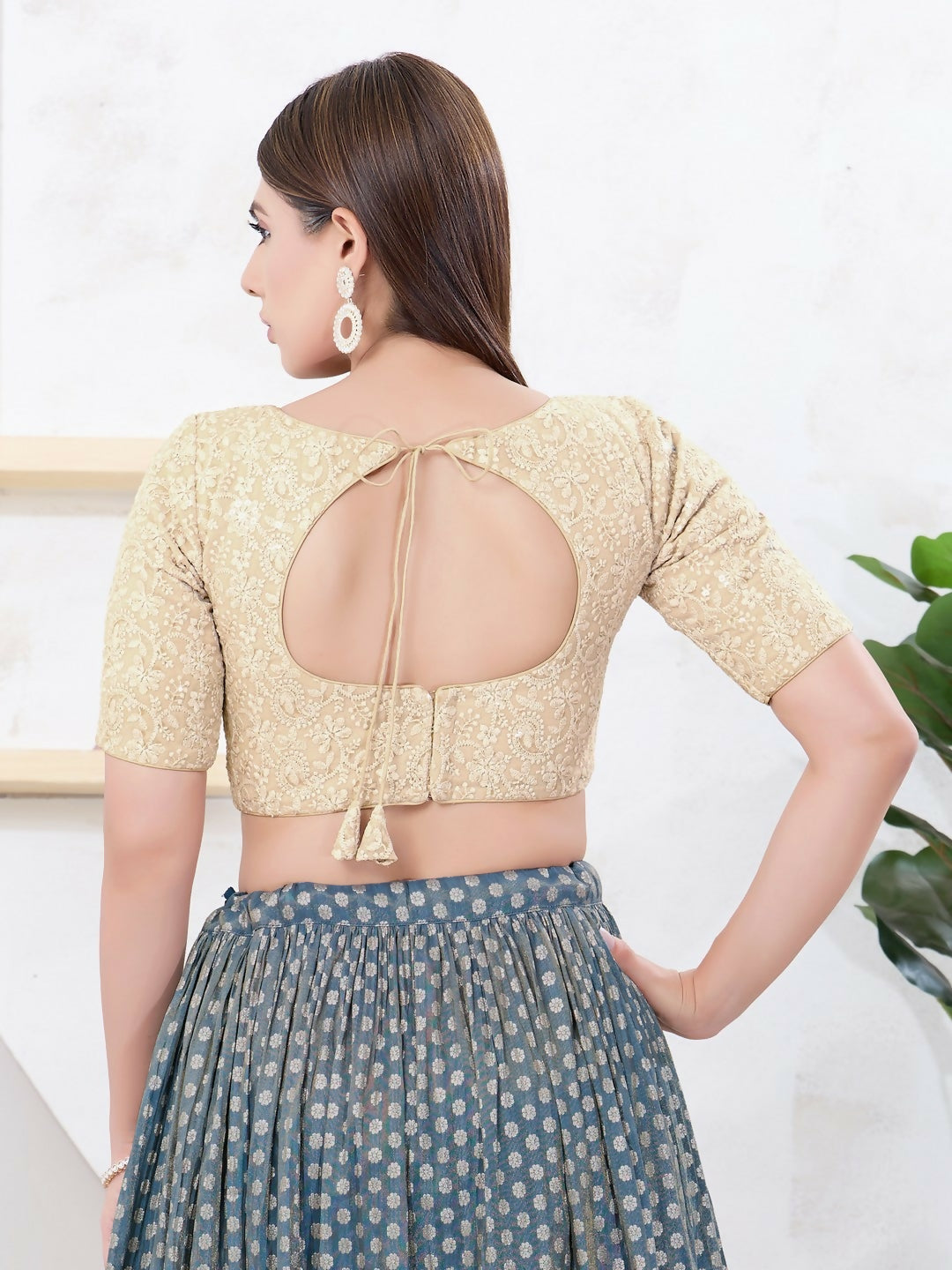 Joban Fashion Gold Shift Elbow Sleeveless Back Open Blouse - Swadesiicart