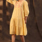 Juniper Women's Yellow Cotton Slub Solid Embroidered Tiered Dress | Swadesiicart