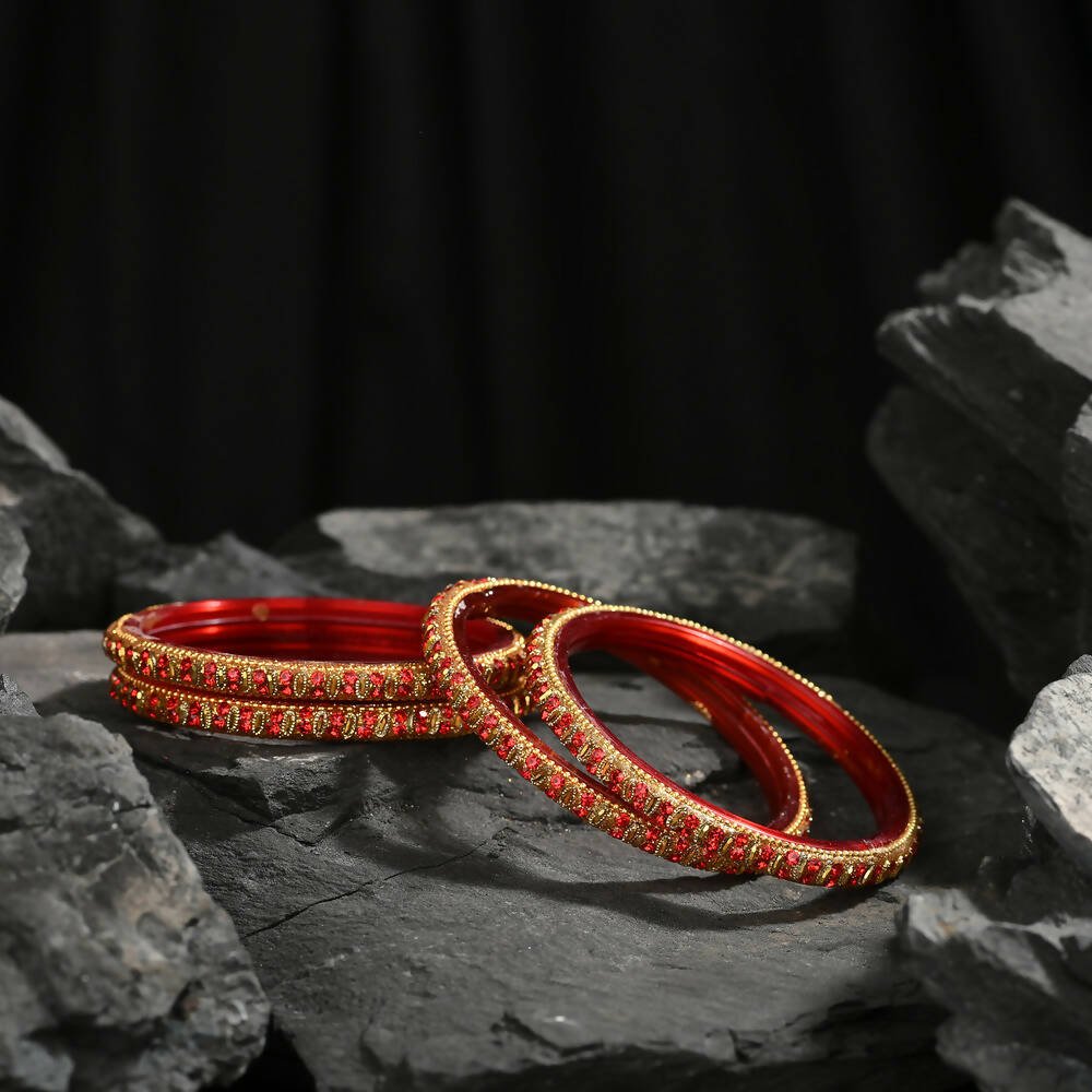 Afast Elegant Bridal & Wedding Party Fashion Bangle/Kada Set, Red, Glass, Pack Of 8 Model No- A35 - Swadesiicart