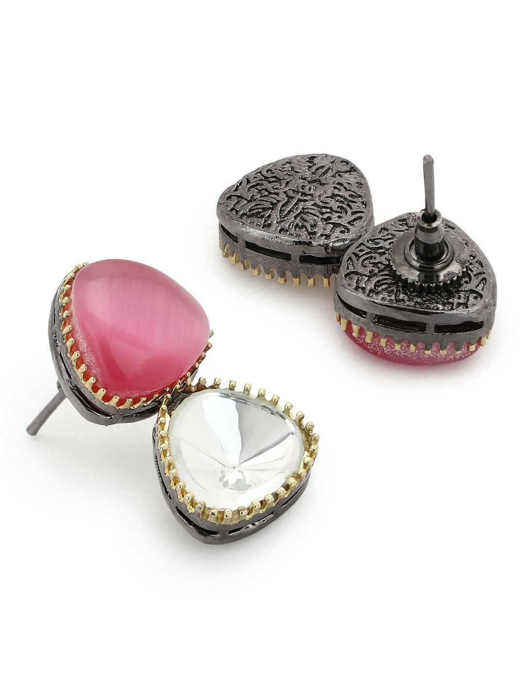 Kundan & Pink Stone Earrings- Ruby Raang | Swadesiicart