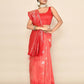 Joban Fashion Peach & Red Plain With Weaving Border Banarasi Silk Sarees | Swadesiicart