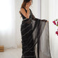 Black Sitara Chiffon Designer Beads Moti,Val Sequence Work Saree - Noorie