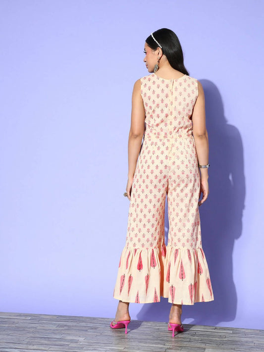 Ahalyaa Women's Traditional wear Jumpsuit - Beige | Swadesiicart