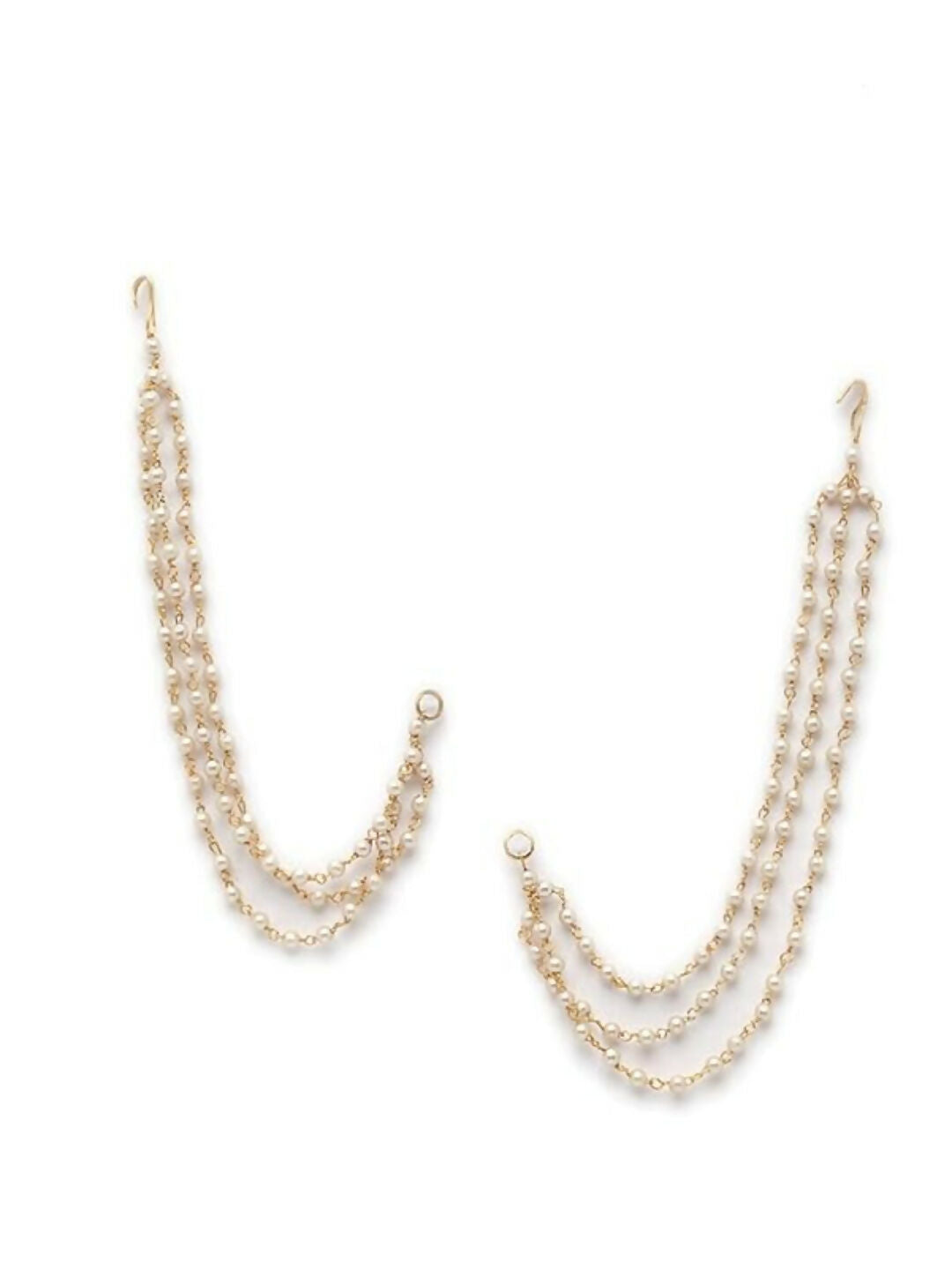 NVR Pearl Studded Classic Gold-Polished 3 Line Ear Chain Ear Cuff | Swadesiicart