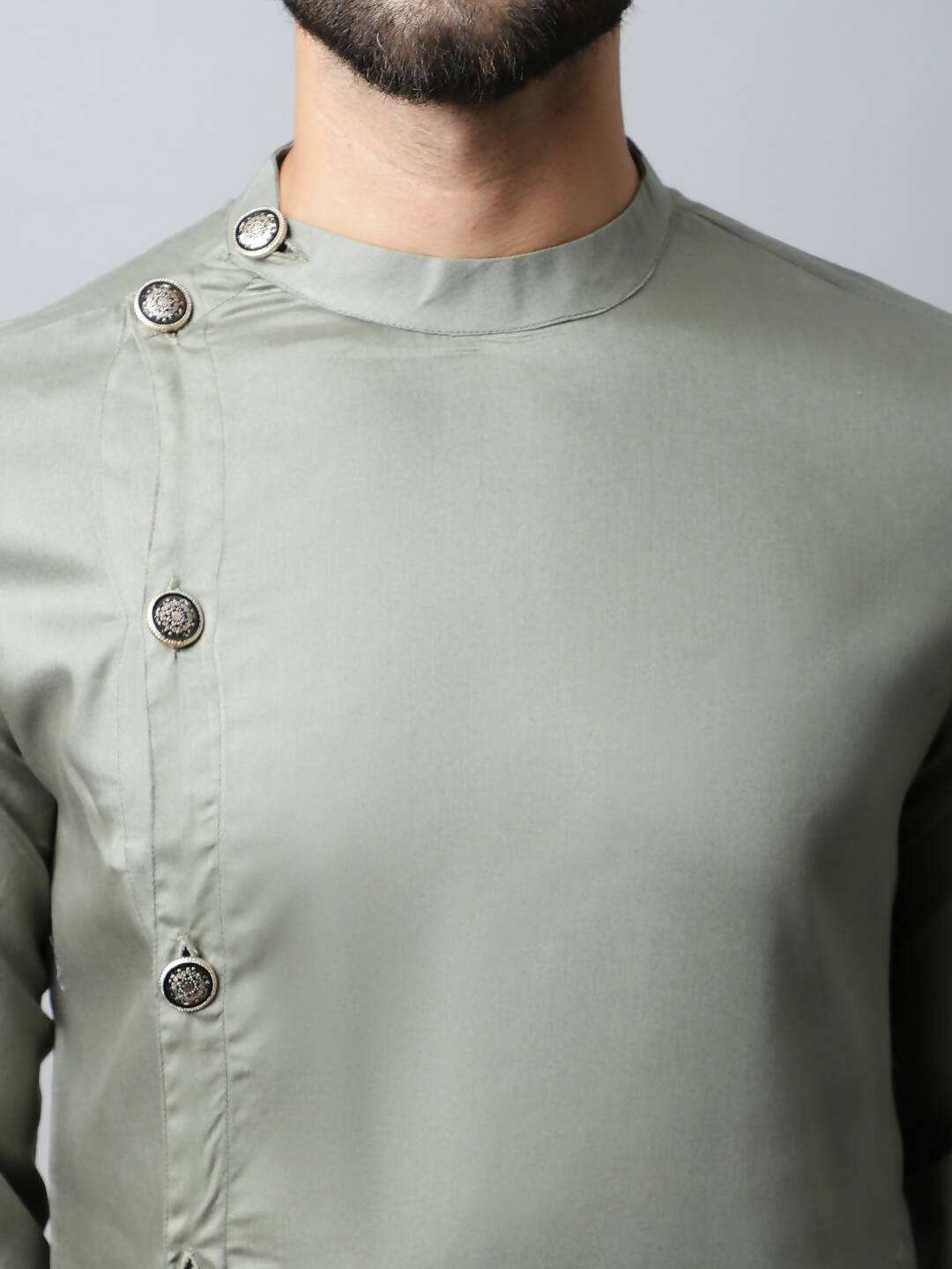 Even Apparels Grey Color Pure Cotton Sherwani Men's Kurta With Asymetrical Cut (SLD1181) | Swadesiicart