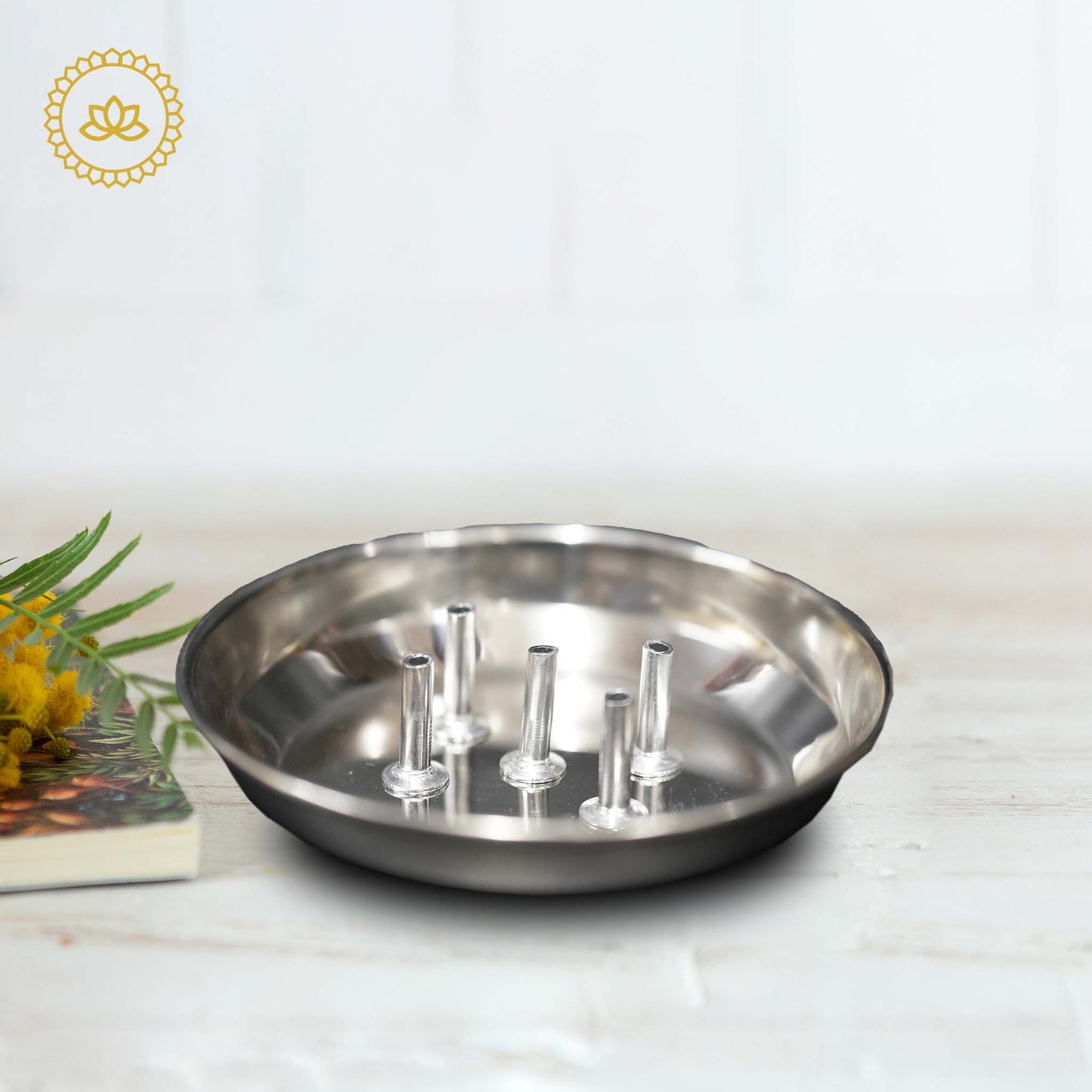 Stainless Steel Agardan Plate: Graceful Décor for Discerning Devotees - Divine India Art