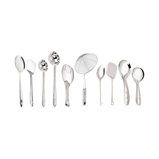 Stainless Steel Cooking and Serving Spoon - Set of 10 - Swadesiicart