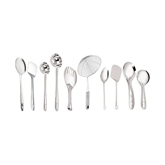 Stainless Steel Cooking and Serving Spoon - Set of 10 - Swadesiicart