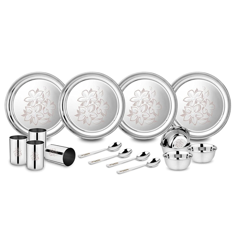 Stainless Steel Glory Dinner Set, 16-Pieces - Swadesiicart