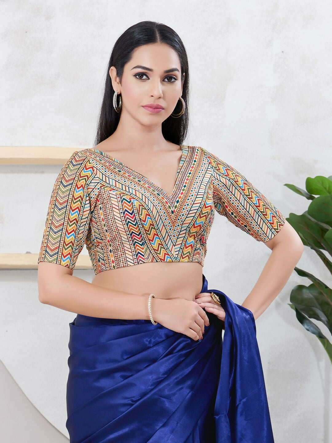 Joban Fashion Light-Gold Shift Elbow Sleeveless Back Open Blouse - Swadesiicart