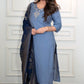 Lorenvalley Fashion Steelblue Roman Silk Hand Work Kurta Pant with Dupatta - Swadesiicart