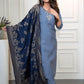 Lorenvalley Fashion Steelblue Roman Silk Hand Work Kurta Pant with Dupatta - Swadesiicart