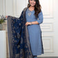 Lorenvalley Fashion Steelblue Roman Silk Hand Work Kurta Pant with Dupatta - Swadesiicart