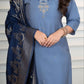 Lorenvalley Fashion Steelblue Roman Silk Hand Work Kurta Pant with Dupatta - Swadesiicart