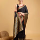 Vedant Vastram Soft Litchi Silk Banarasi Silk Saree - Black | Swadesiicart
