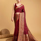 Vedant Vastram Soft Litchi Silk Banarasi Silk Saree - Maroon | Swadesiicart
