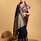 Vedant Vastram Soft Litchi Silk Banarasi Silk Saree - Navy | Swadesiicart