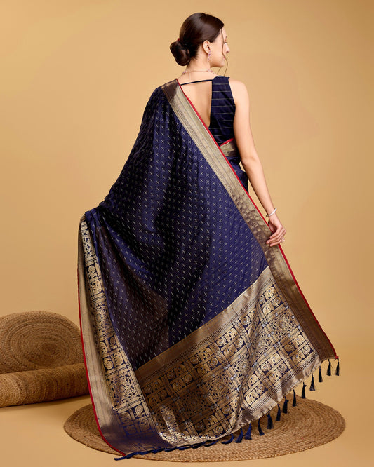 Vedant Vastram Soft Litchi Silk Banarasi Silk Saree - Navy | Swadesiicart