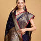 Vedant Vastram Soft Litchi Silk Banarasi Silk Saree - Navy | Swadesiicart
