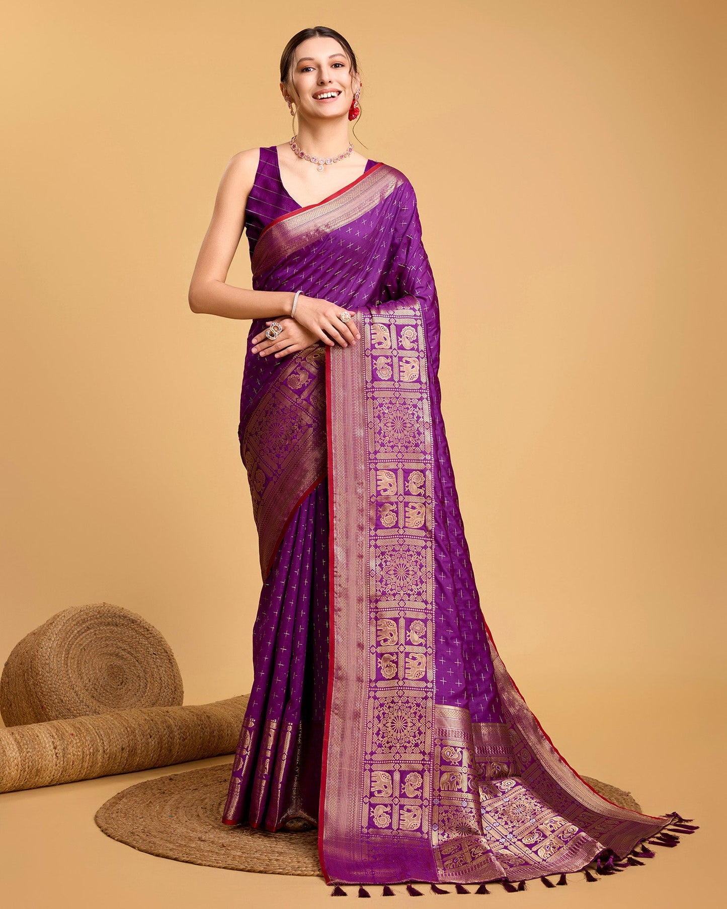 Vedant Vastram Soft Litchi Silk Banarasi Silk Saree - Purple | Swadesiicart
