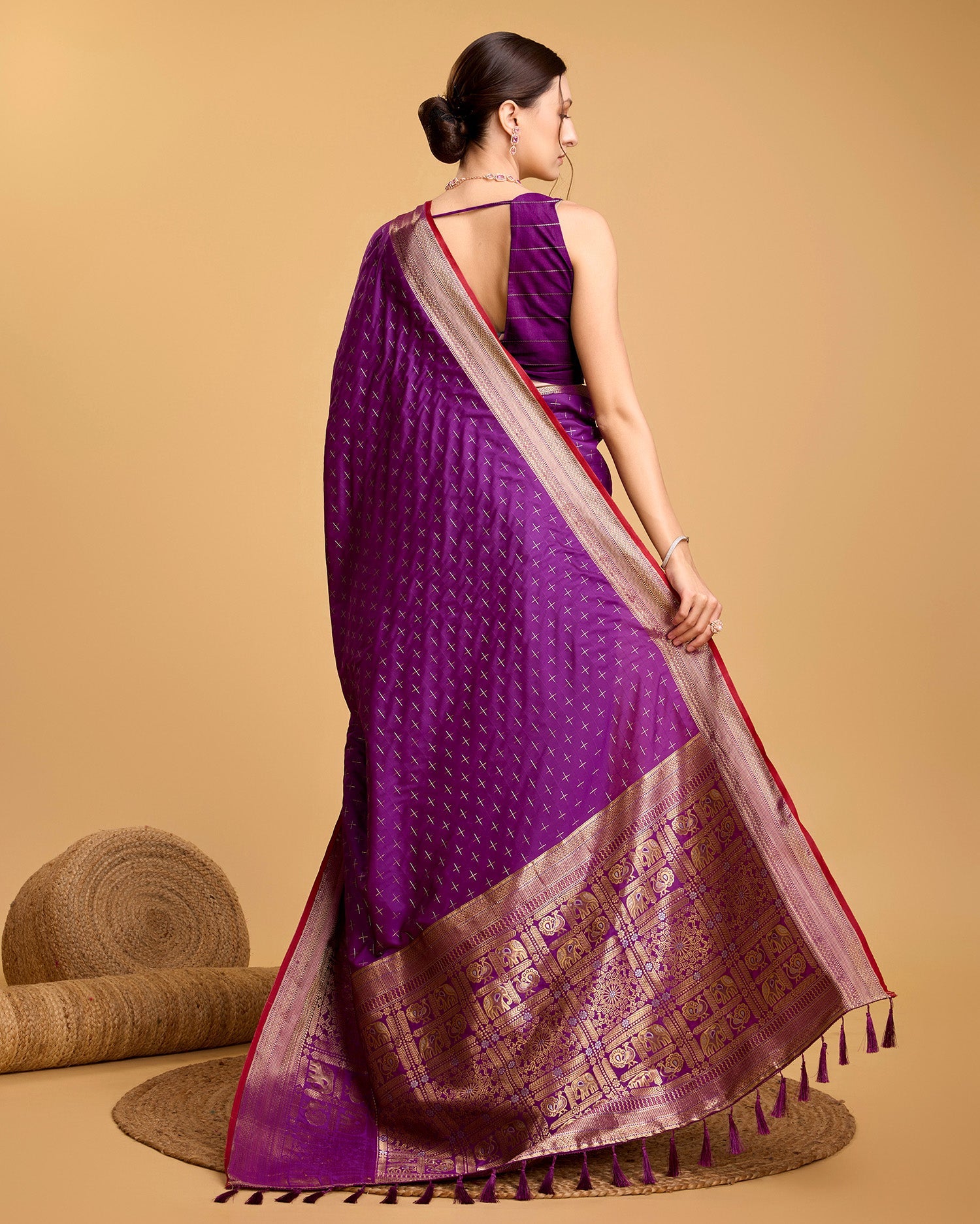 Vedant Vastram Soft Litchi Silk Banarasi Silk Saree - Purple | Swadesiicart