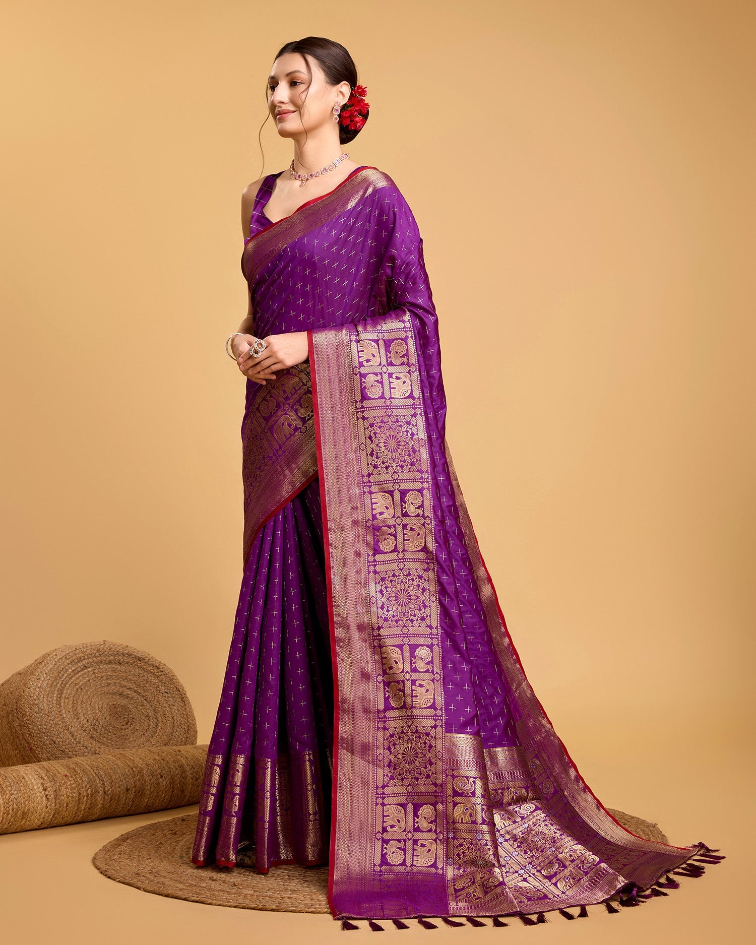 Vedant Vastram Soft Litchi Silk Banarasi Silk Saree - Purple | Swadesiicart