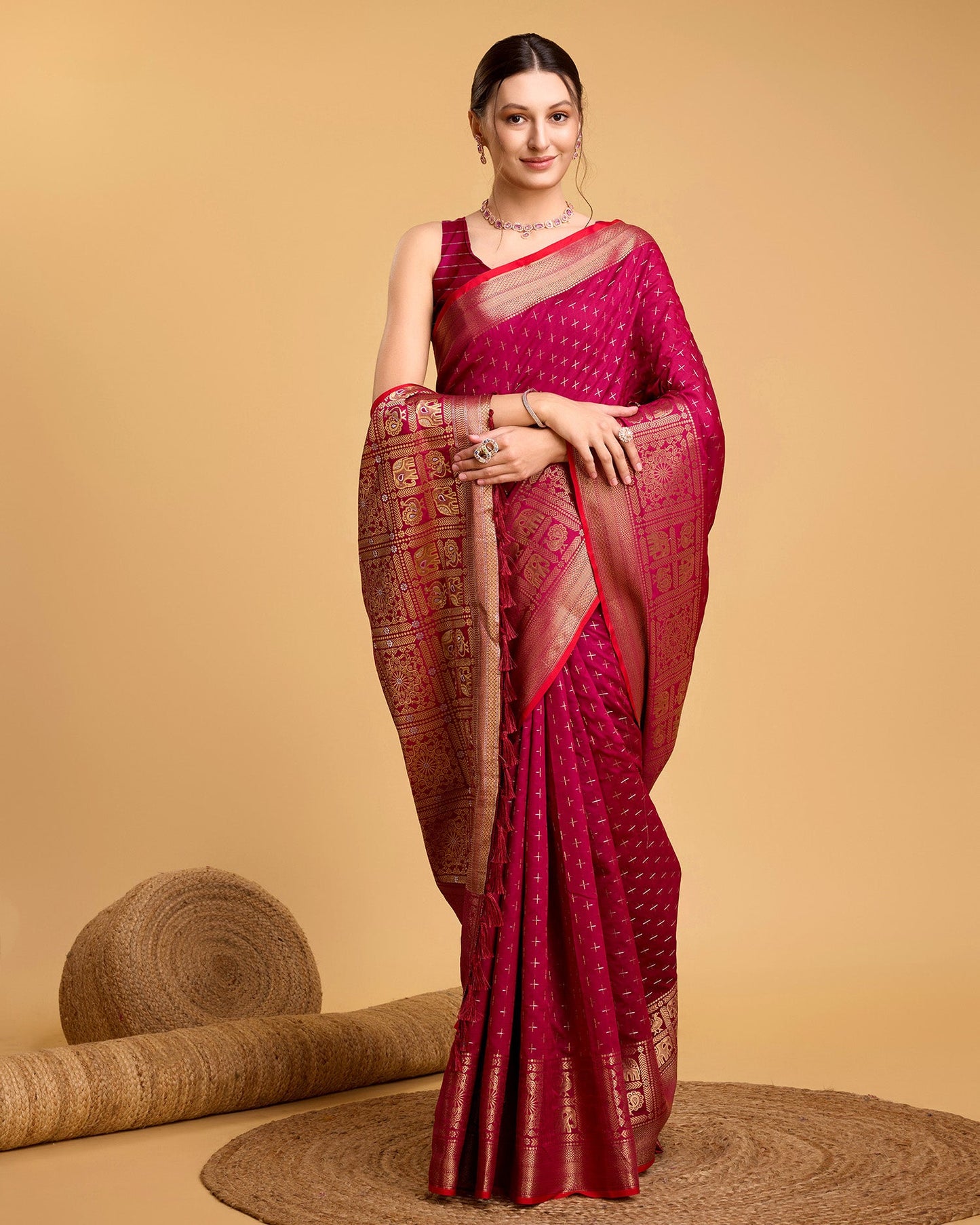 Vedant Vastram Soft Litchi Silk Banarasi Silk Saree - Rani | Swadesiicart