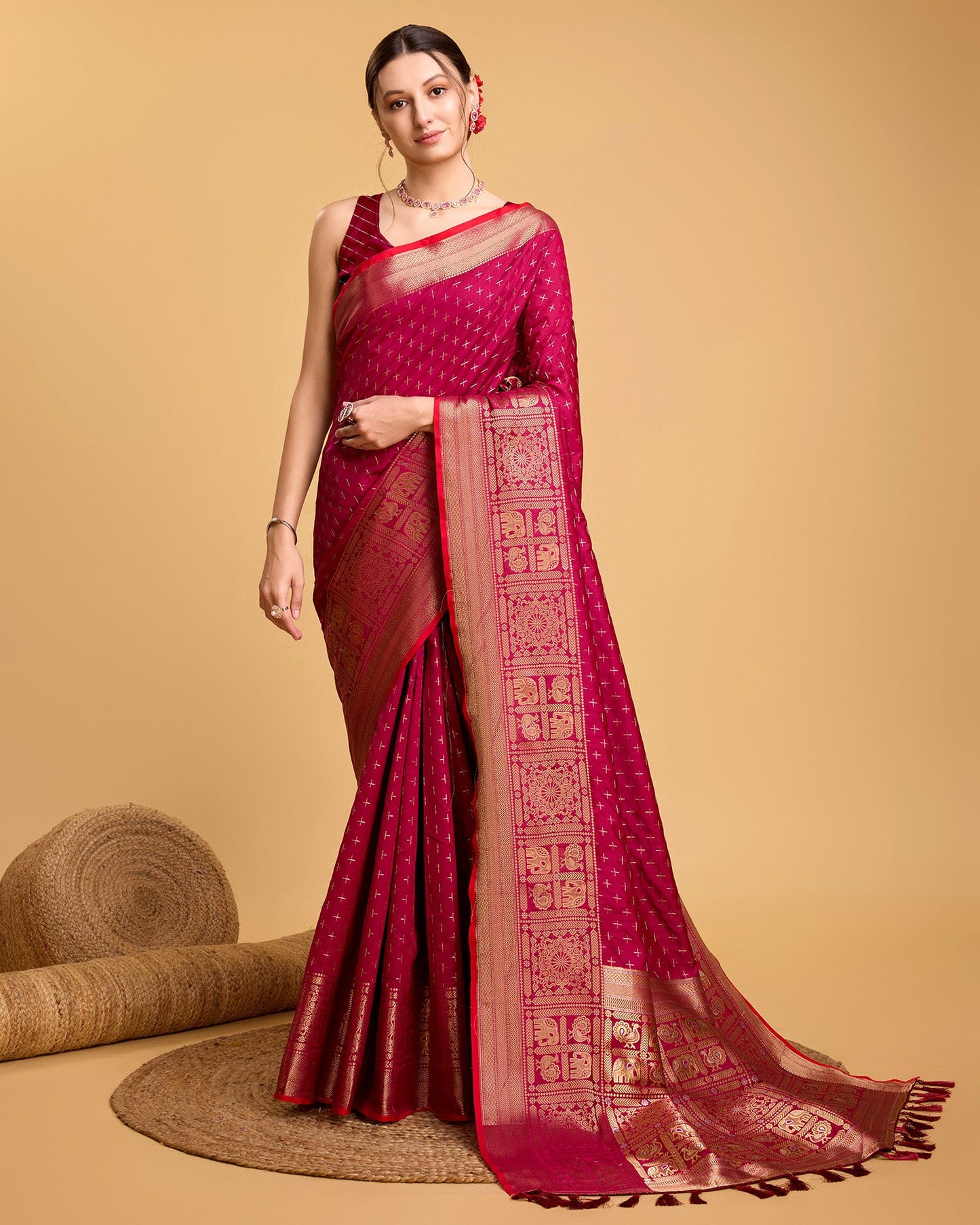 Vedant Vastram Soft Litchi Silk Banarasi Silk Saree - Rani | Swadesiicart