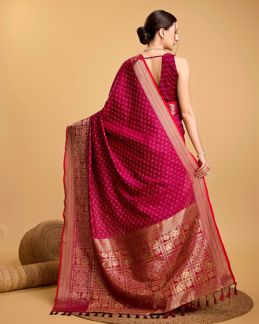 Vedant Vastram Soft Litchi Silk Banarasi Silk Saree - Rani | Swadesiicart