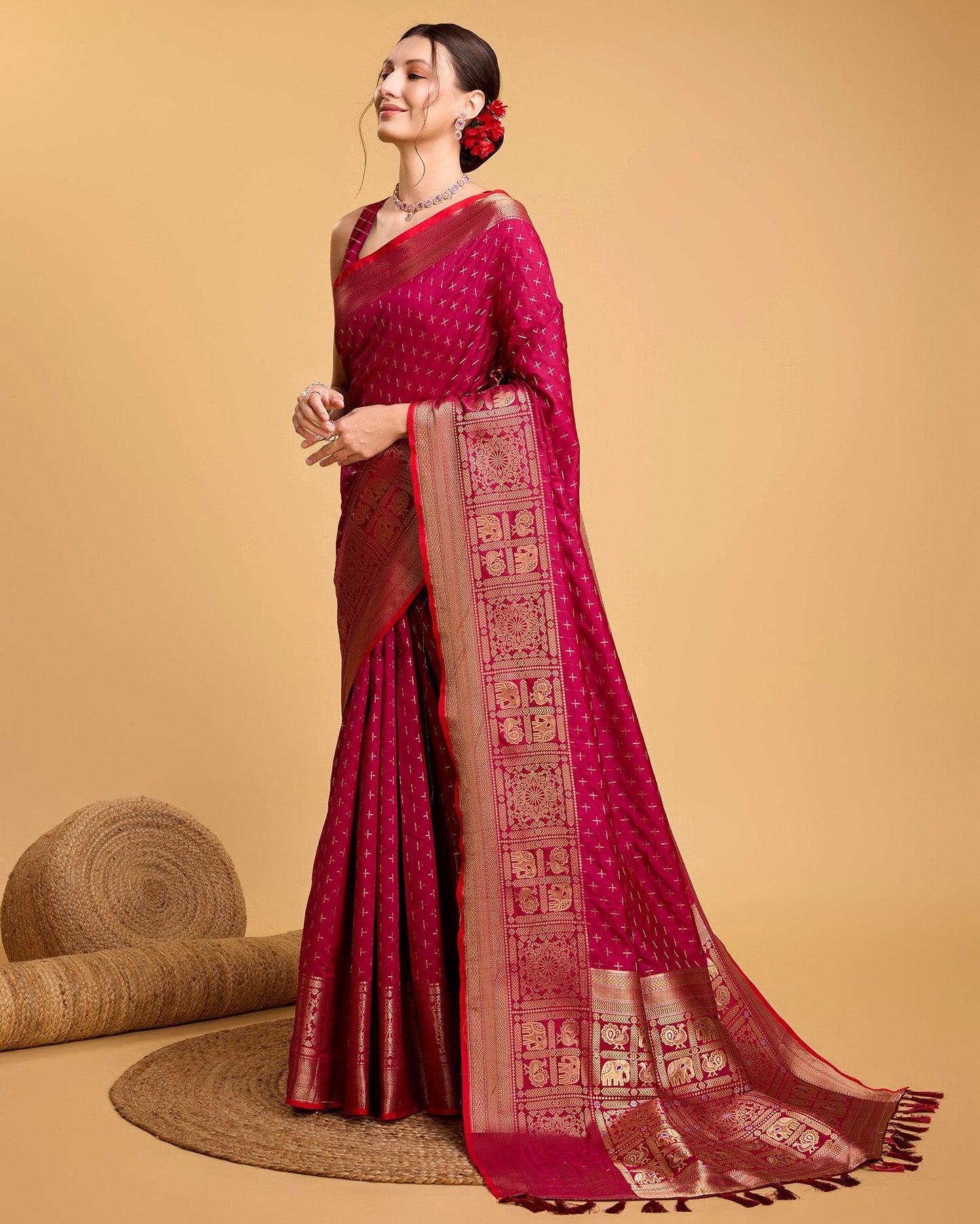 Vedant Vastram Soft Litchi Silk Banarasi Silk Saree - Rani | Swadesiicart
