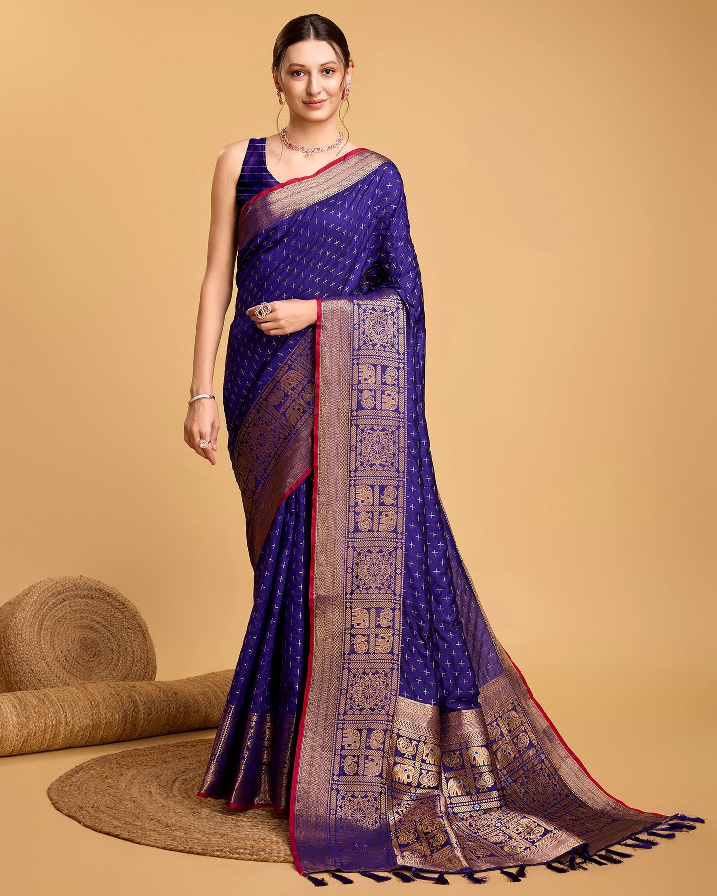 Vedant Vastram Soft Litchi Silk Banarasi Silk Saree - Violate | Swadesiicart