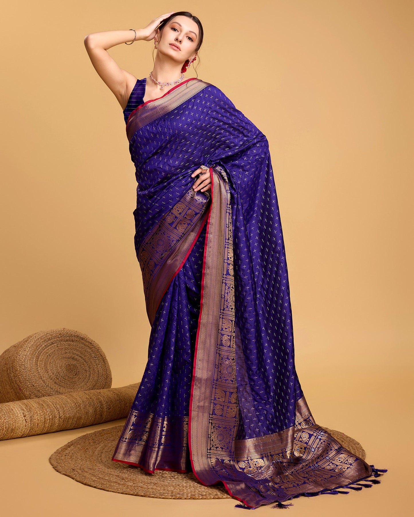 Vedant Vastram Soft Litchi Silk Banarasi Silk Saree - Violate | Swadesiicart