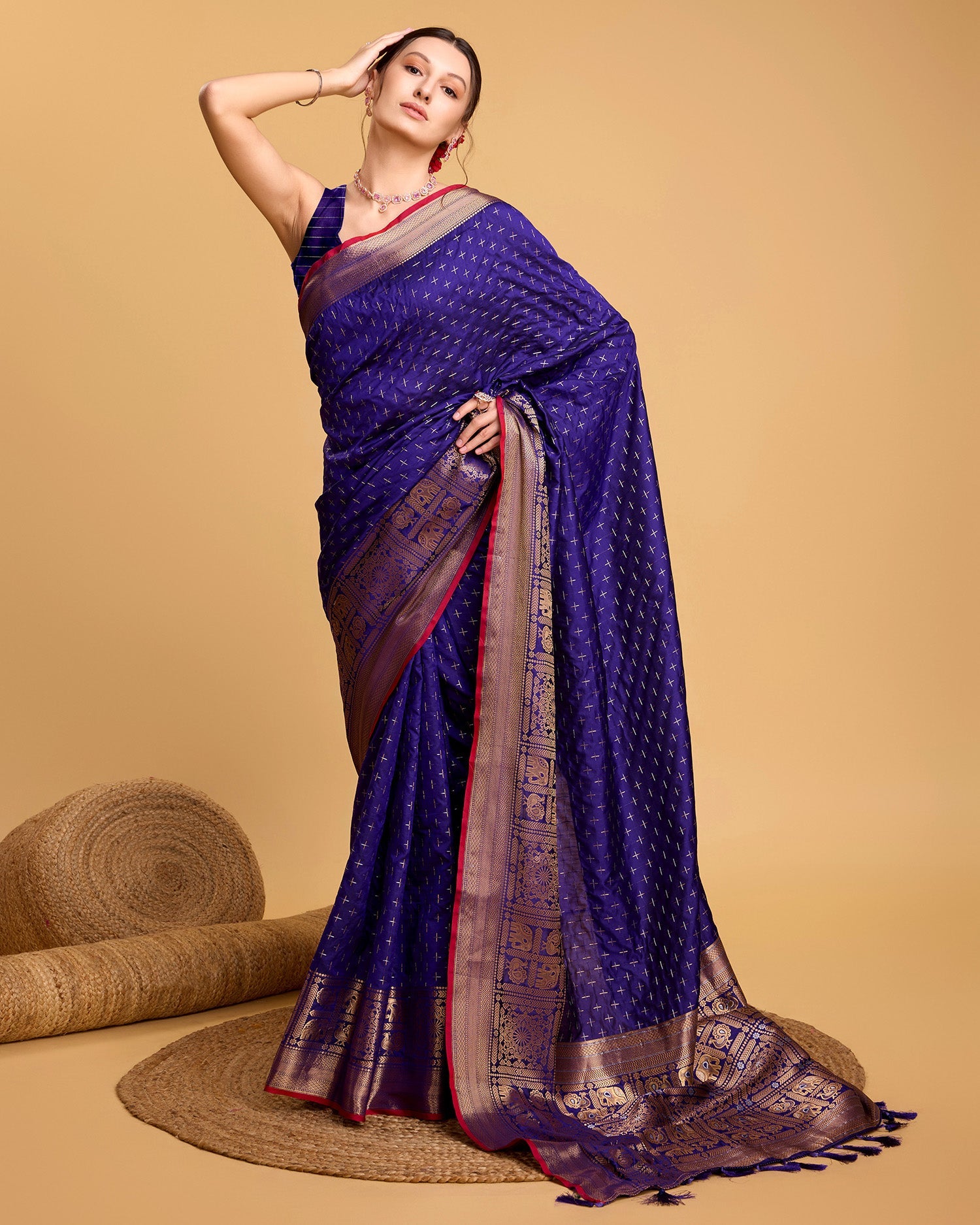 Vedant Vastram Soft Litchi Silk Banarasi Silk Saree - Violate | Swadesiicart