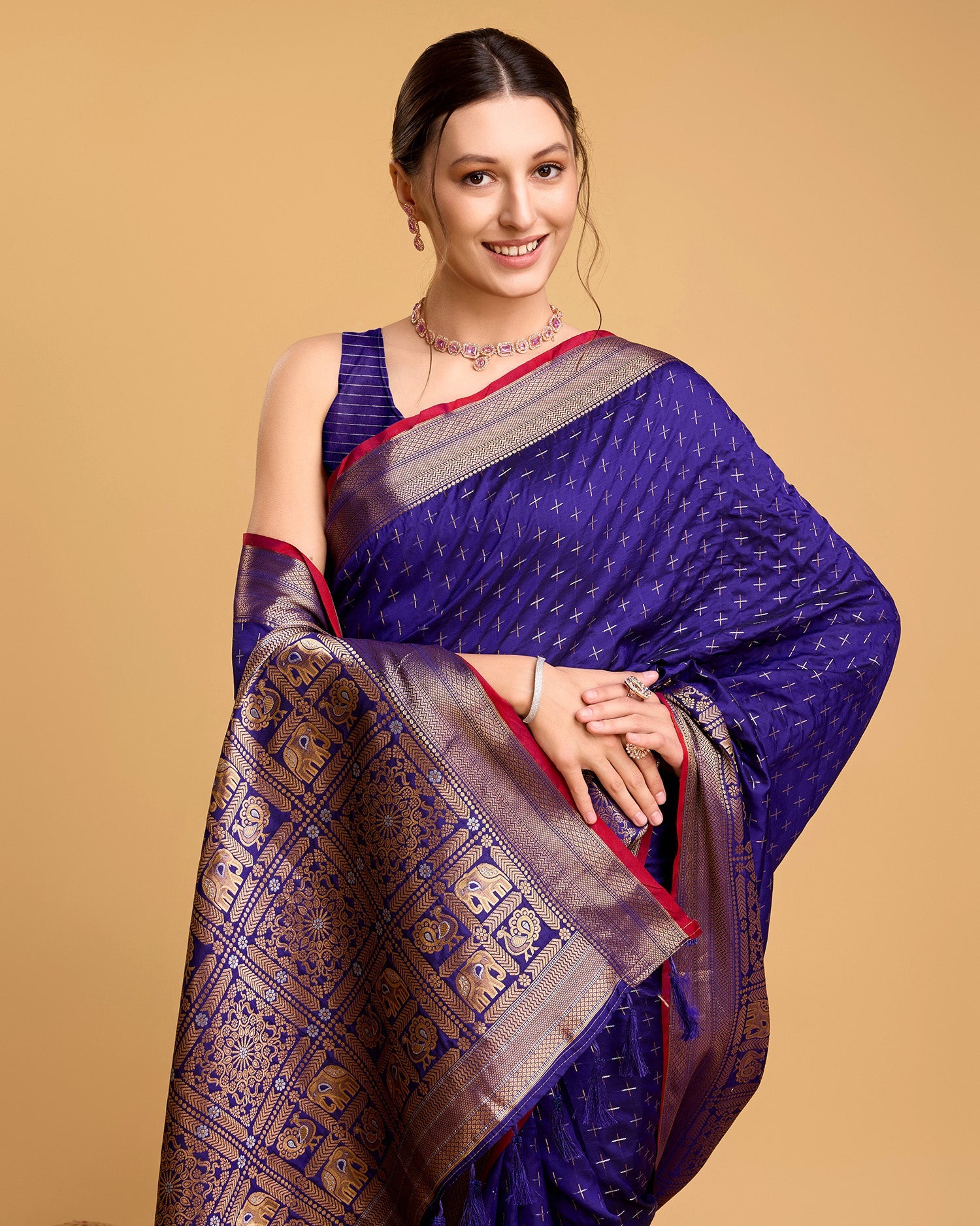 Vedant Vastram Soft Litchi Silk Banarasi Silk Saree - Violate | Swadesiicart