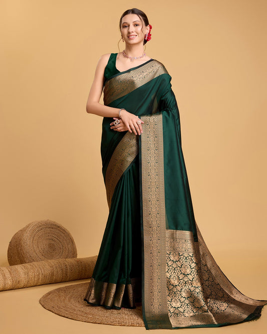 Vedant Vastram Soft Litchi Silk Banarasi Silk Saree - Green | Swadesiicart
