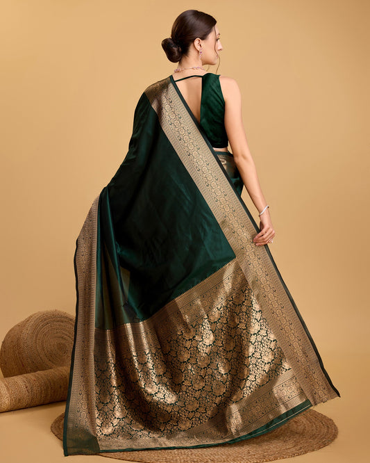 Vedant Vastram Soft Litchi Silk Banarasi Silk Saree - Green | Swadesiicart
